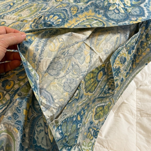 Pottery Barn Rosalie Queen Duvet & 2 Euro Shams Paisley Aqua Blue Yellow Green - Picture 5 of 13